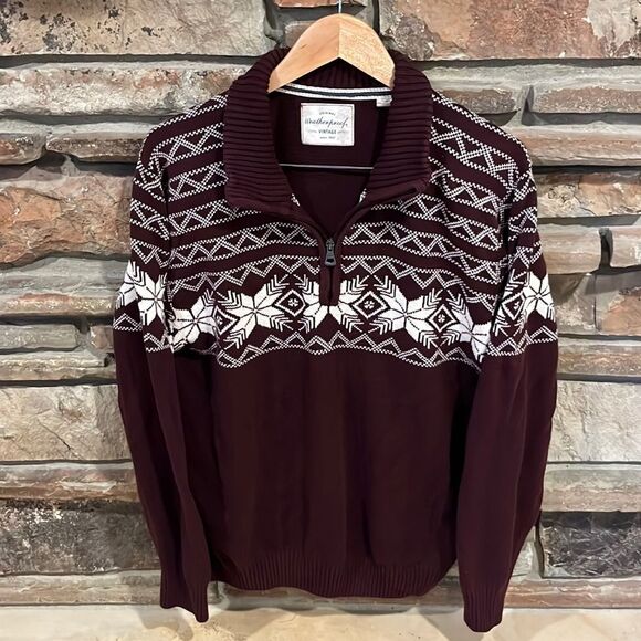 Weatherproof Maroon Knit Cotton 1/4 Zip Nordic Sweater - Picture 1 of 7